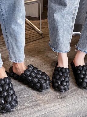Black Bubble Slip-On Sandals for Women